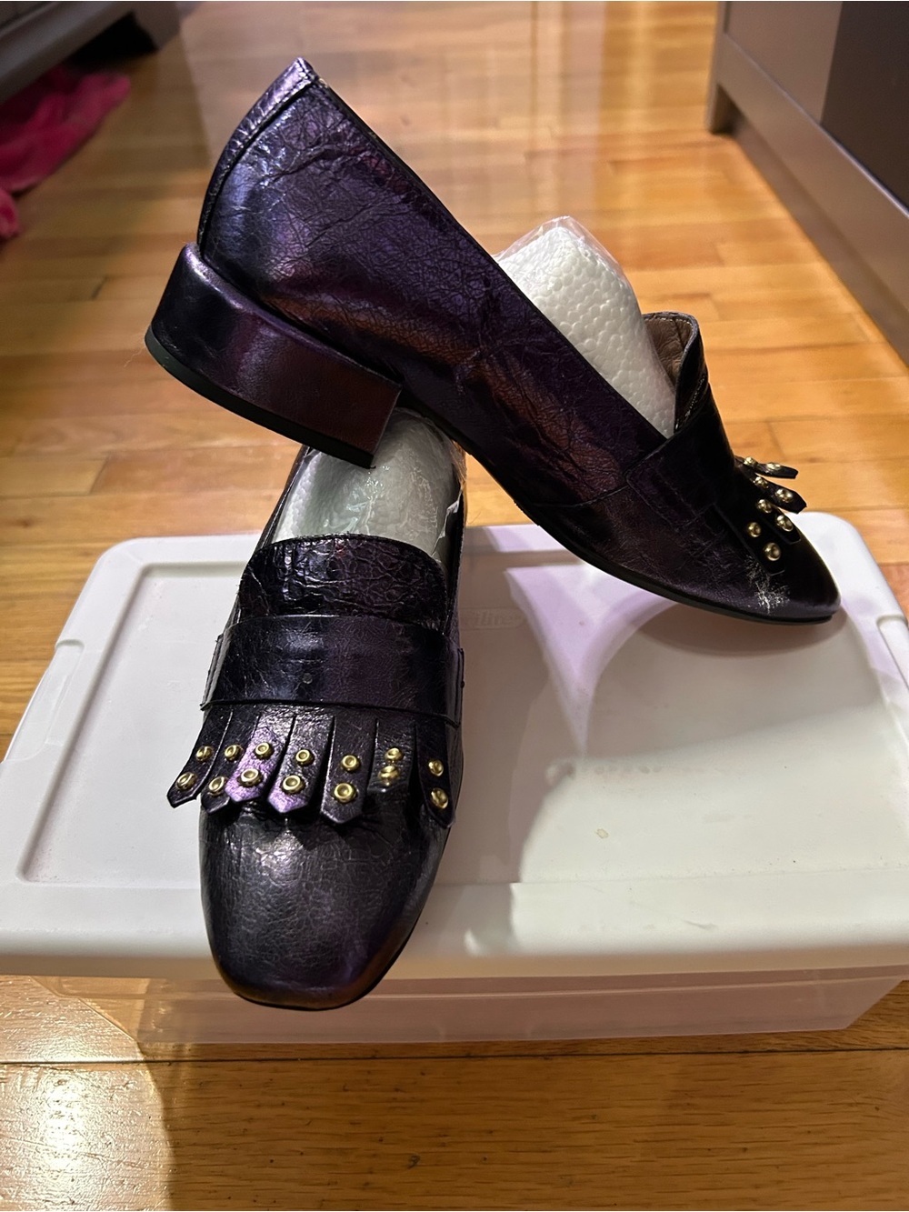 Women Wonders plum color  Loafers with Gold Stud Detail